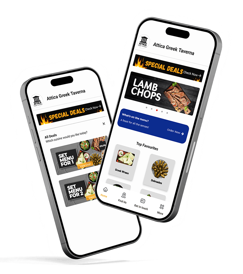 Attica Greek Taverna Dunfermline app mockup